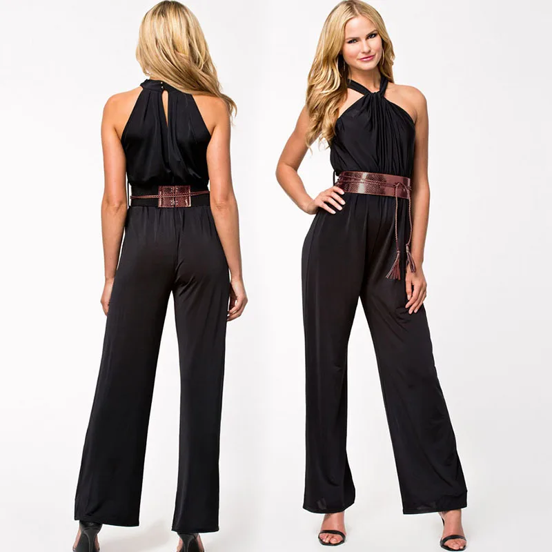 2016 Fashion Elegant Overalls Women Jumpsuit High Waist Wide Leg Halter