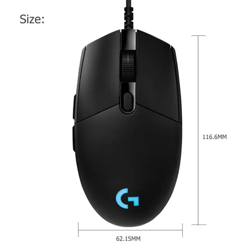 Игровая мышь logitech G Pro FPS 12000 dpi с RGB подсветкой, 6 программируемых кнопок для макросъемки, проводная мышь для конкурентоспособной игры, для офиса, дома