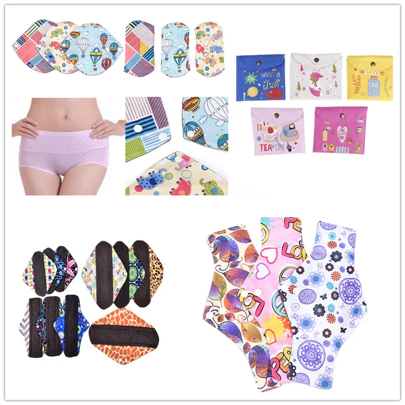 1PCS Washable Bamboo Charcoal Sanitary Towel Printed Cloth Menstrual Pads Reusable Bamboo Cloth Women Panties Liner Mat