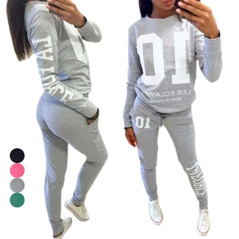 

Hot Women 2Pcs/Set Tracksuit Jogger Jogging Letter Print Sweatshirt+Pants Loungewear Suit HD88