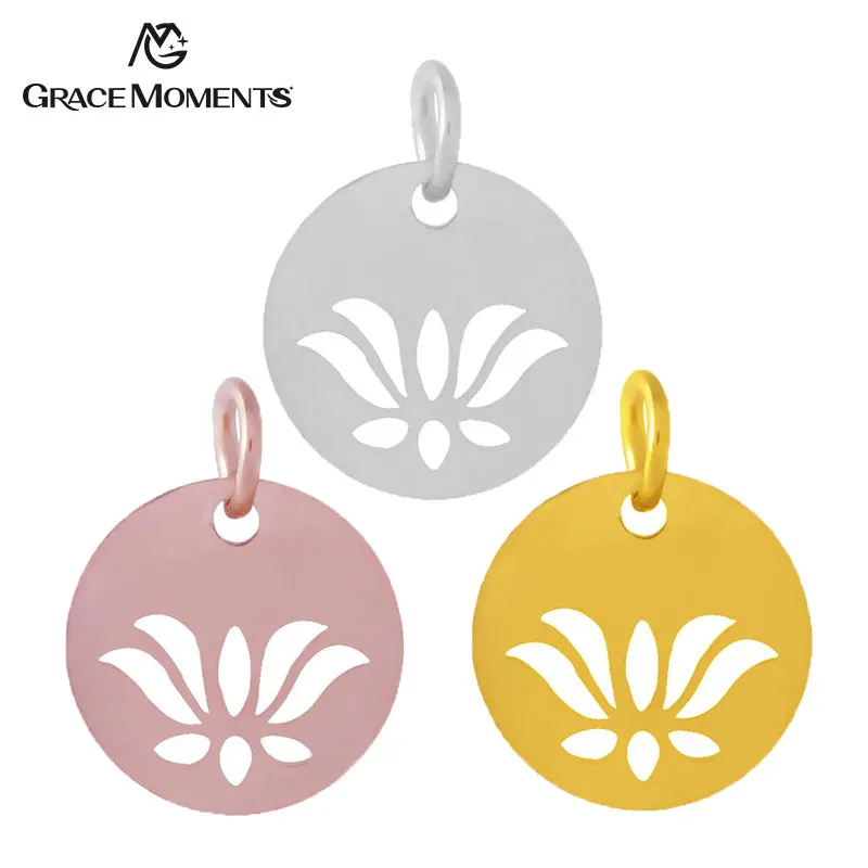 

5pcs/lot Grace Moments 316L Stainless Steel Cut Out Lotus Charm 3 Colors DIY Bracelet Charm Pendant Making Handmade Jewelry
