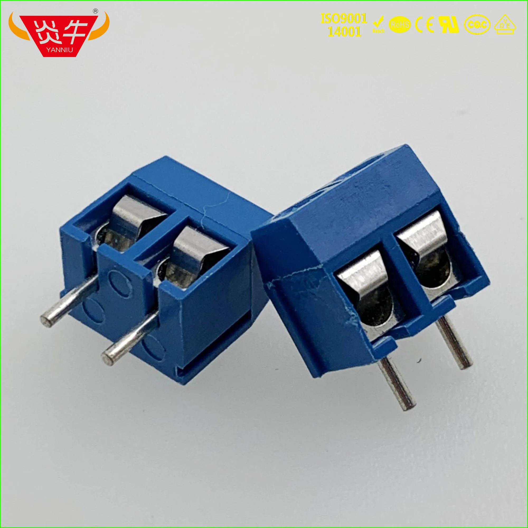 

KF301-5.0-2P BLUE PLASTIC HEIGHT 10mm DG301 5.0mm PITCH 2PIN PCB UNIVERSAL SCREW TERMINAL BLOCKS BRASS RoHS YANNIU