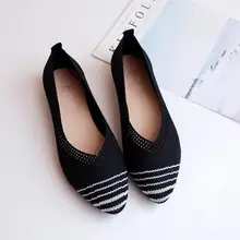 Женская обувь в горошек на плоской подошве с острым носком; коллекция года; сезон весна-осень; дышащая мягкая подошва; вязаный тканый сезон; женская обувь