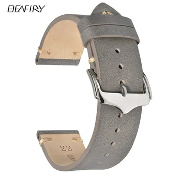 

BEAFIRY Genuine Leather 18mm 20mm 22mm Watch Band Grey Calfskin Leather Watch Straps for Men Women for Samsung Tissot Seiko