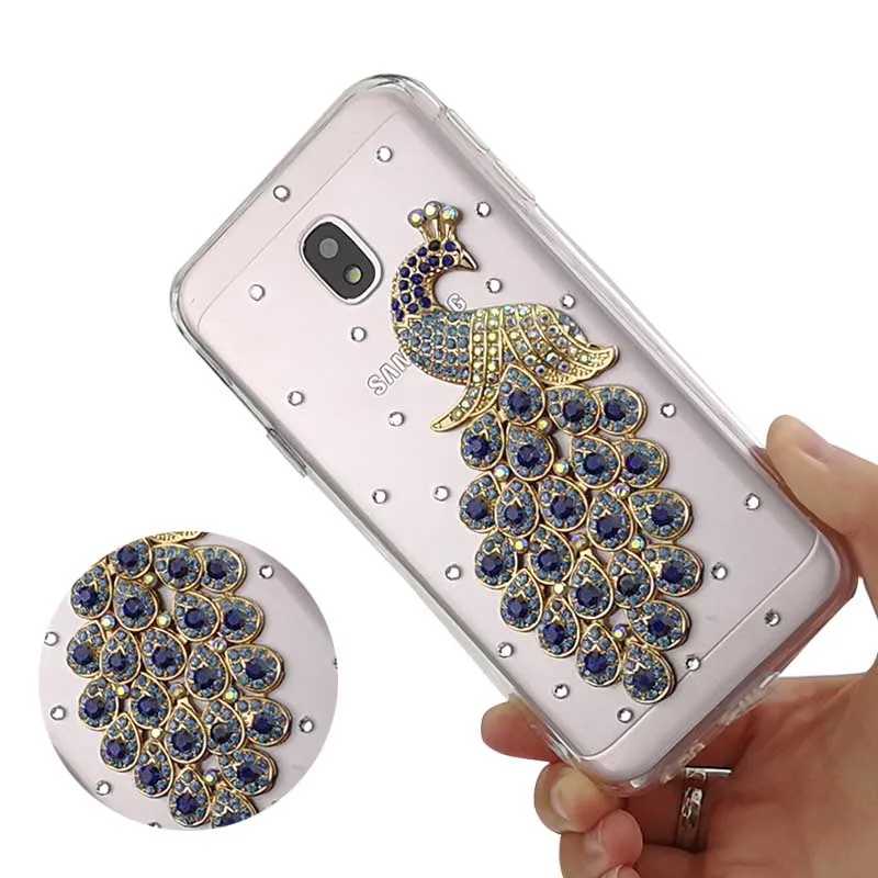 3D Алмаз Павлин с украшениями в виде кристаллов со стразами чехол для Samsung J7 J5 J3 J2