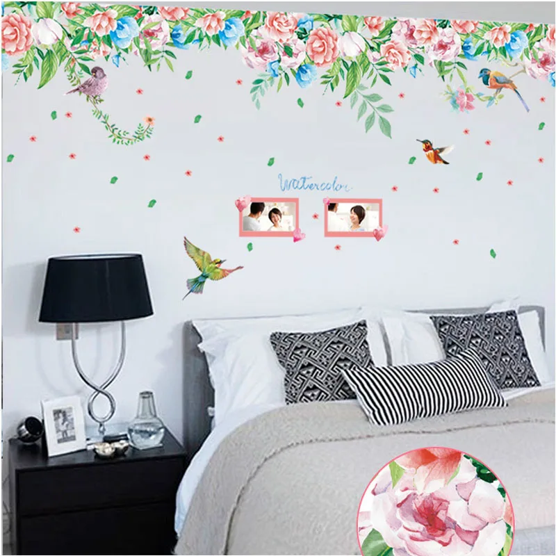 

[Fundecor] Peony Flower Magpie Frame home decor wall stickers couple room decals murals diy wallstickers