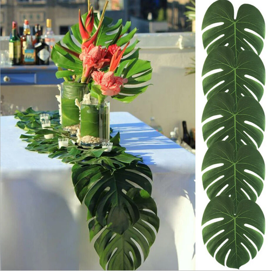 

Summer Tropical Simulation Leaves Artificial Plant Monstera Leaf DIY Decor for Hawaiian Party Wedding Festival