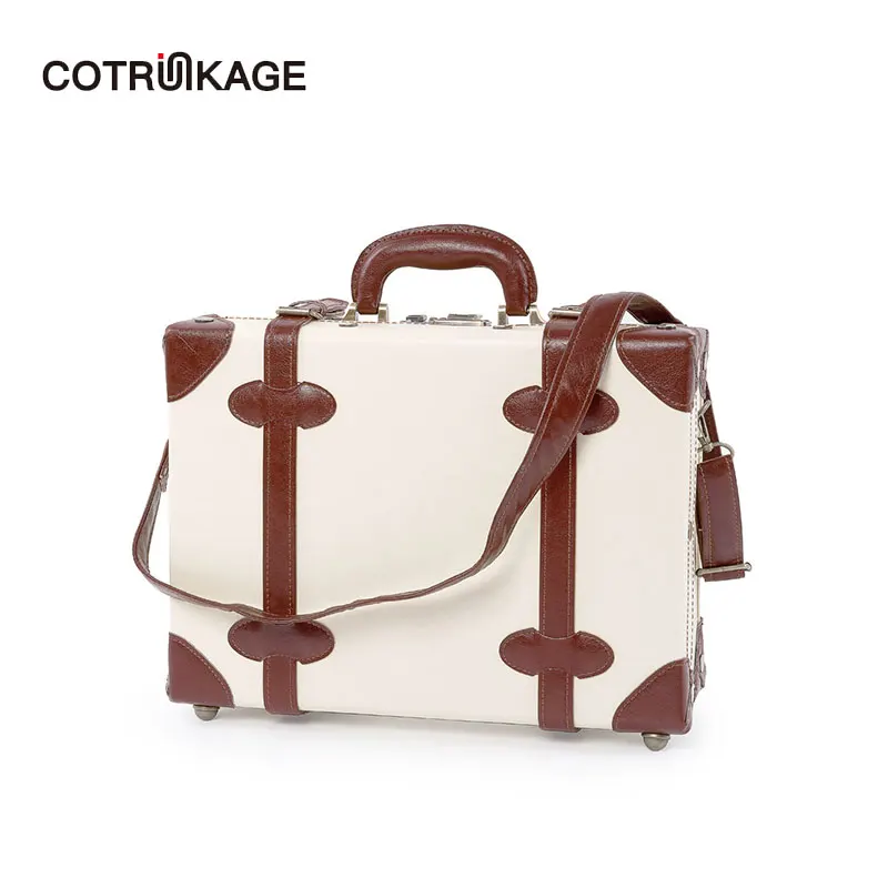 COTRUNKAGE Женский 16 &quot18&quot слоновая кость PU кожаный кейс ручная кладь винтажная
