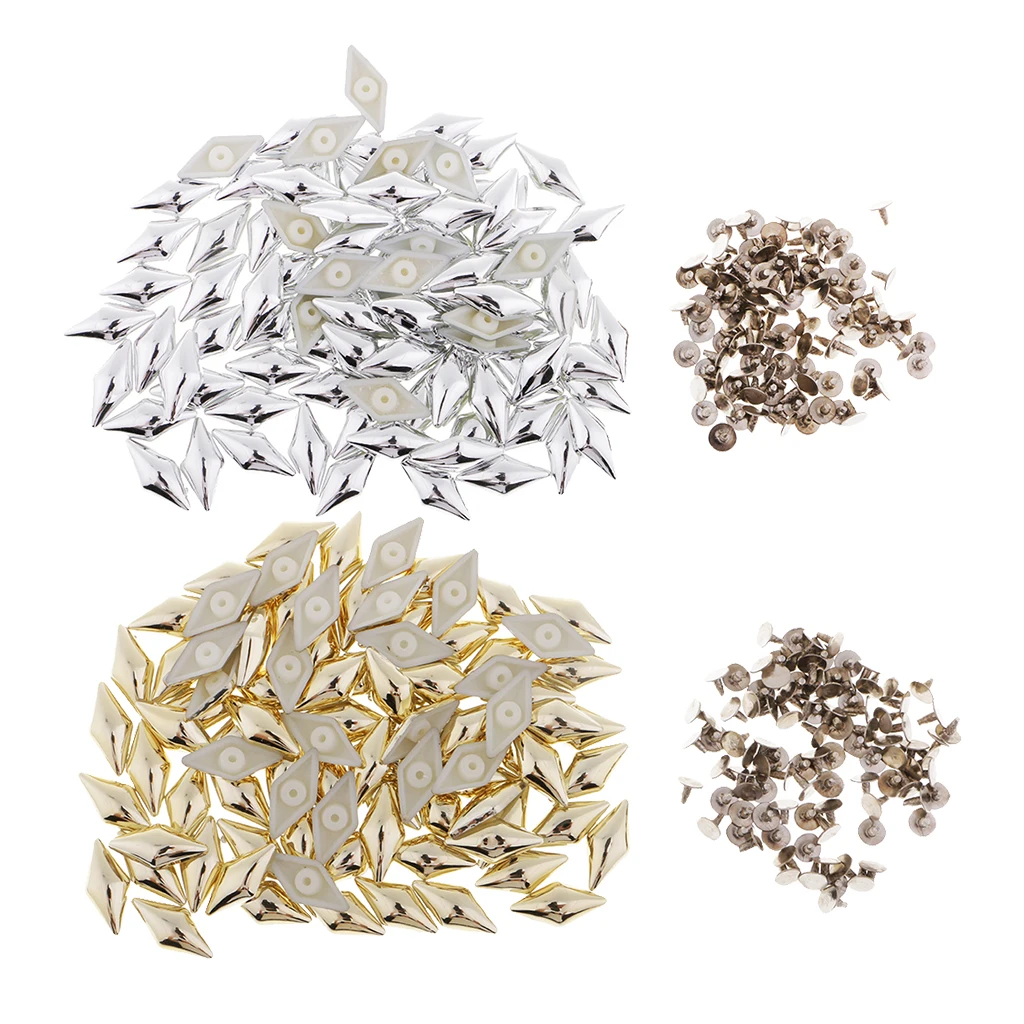100 Sets Plastic Rhombus Studs Punk Spike Rivet for Leather Crafts Repairs Silver/Gold