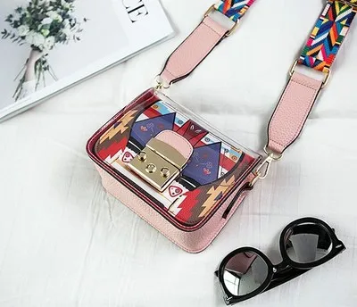 BENVICHED летняя новая стильная маленькая квадратная сумка с геометрическим рисунком, цветная широкая тесьма на одно плечо, косая прозрачная c015 - Цвет: pink