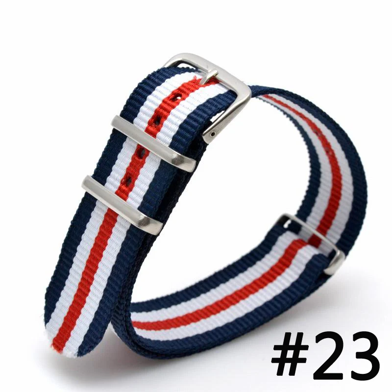 1PCS NATO Watchband Nylon Strap Black Ring Buckle 18mm 20mm 22mm 24mm Striped Replacement Band Watch Accessories