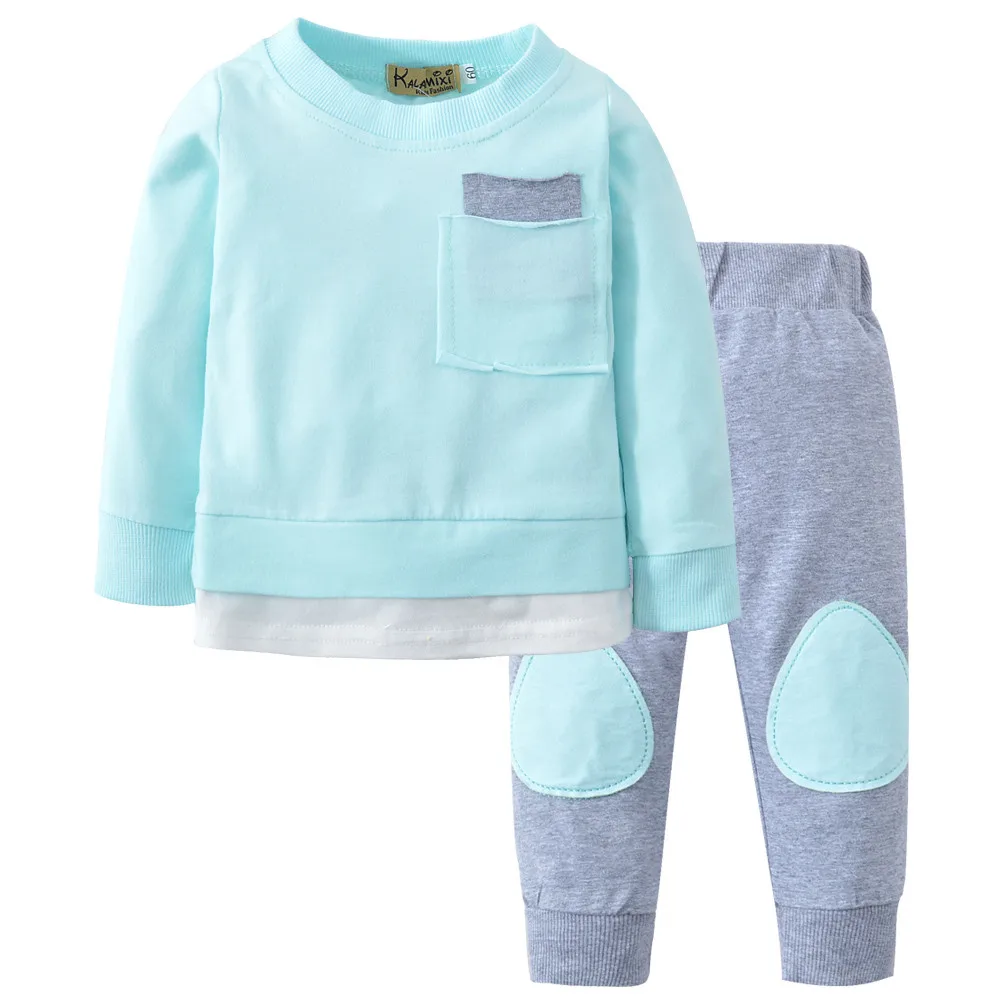 

Genuine MUQGEW Baby Clothing 2 Set Autumn Winter Baby Clothes Solid Color Shirt + Gray Stitching Pants Roupa De Bebe Menina #10L