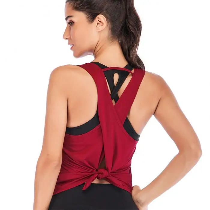 Женская спортивная одежда эластичный крест-обратно жилет сплошной цвет Топы Для Йоги SMN88