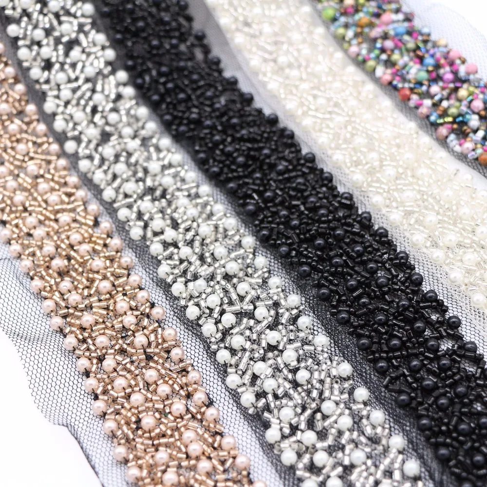 10Yard Handmade White Pearl Seed Bead Beaded Pearl Trim Sew On Collar