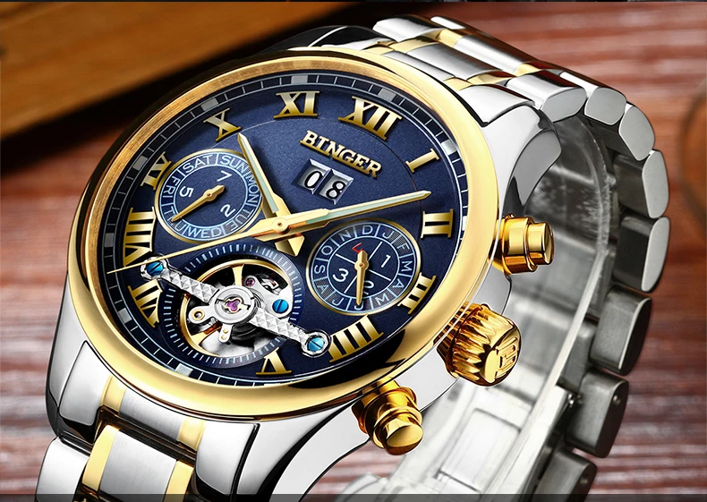 Switzerland BINGER мужские часы люксовый бренд Tourbillon сапфировый, светящийся несколько функций механические наручные часы B8602-3