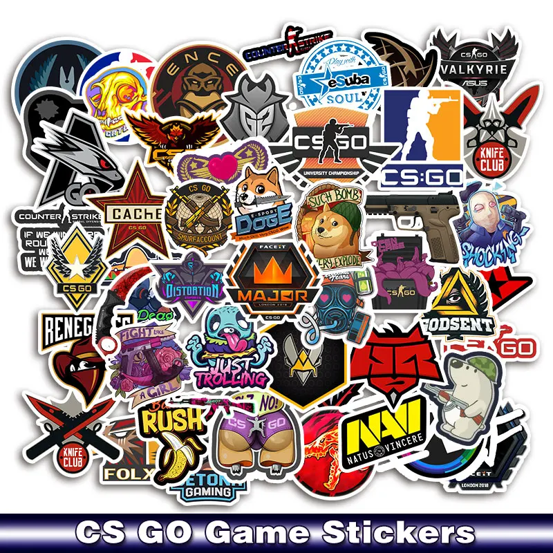 Забавные наклейки из ПВХ для игр CS GO 50 шт./упак. водонепроницаемые багажа детей