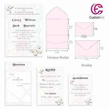 

30pcs/lot personalized pocket kit floral butterfly pocket envelop+matching envelop+card+RSVP free shipping PKEE031V103