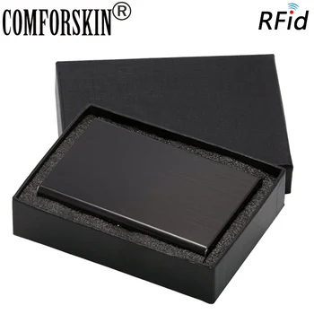 

COMFORSKIN Stainless Steel RFID Blocking Slim Wallets With Gift Box Metal Credit Card Case Holder Against Scanning Criminals