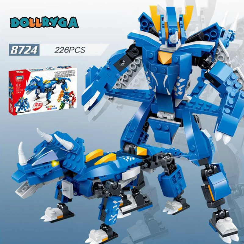 DOLLRYGA 201pcs Robot Deformation Dinosaur Figures Building Blocks 8728 Building Block Toys For Boys Compatible legoing Kid Gift