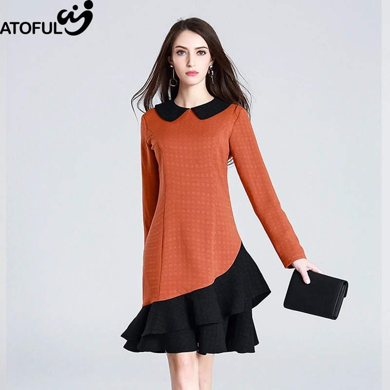 

ATOFUL Women Dress Vintage A-line Long Sleeve Dress 2018 Spring Autumn Female Sweet Party Dresses Vestido Clothing Plus Size 4XL