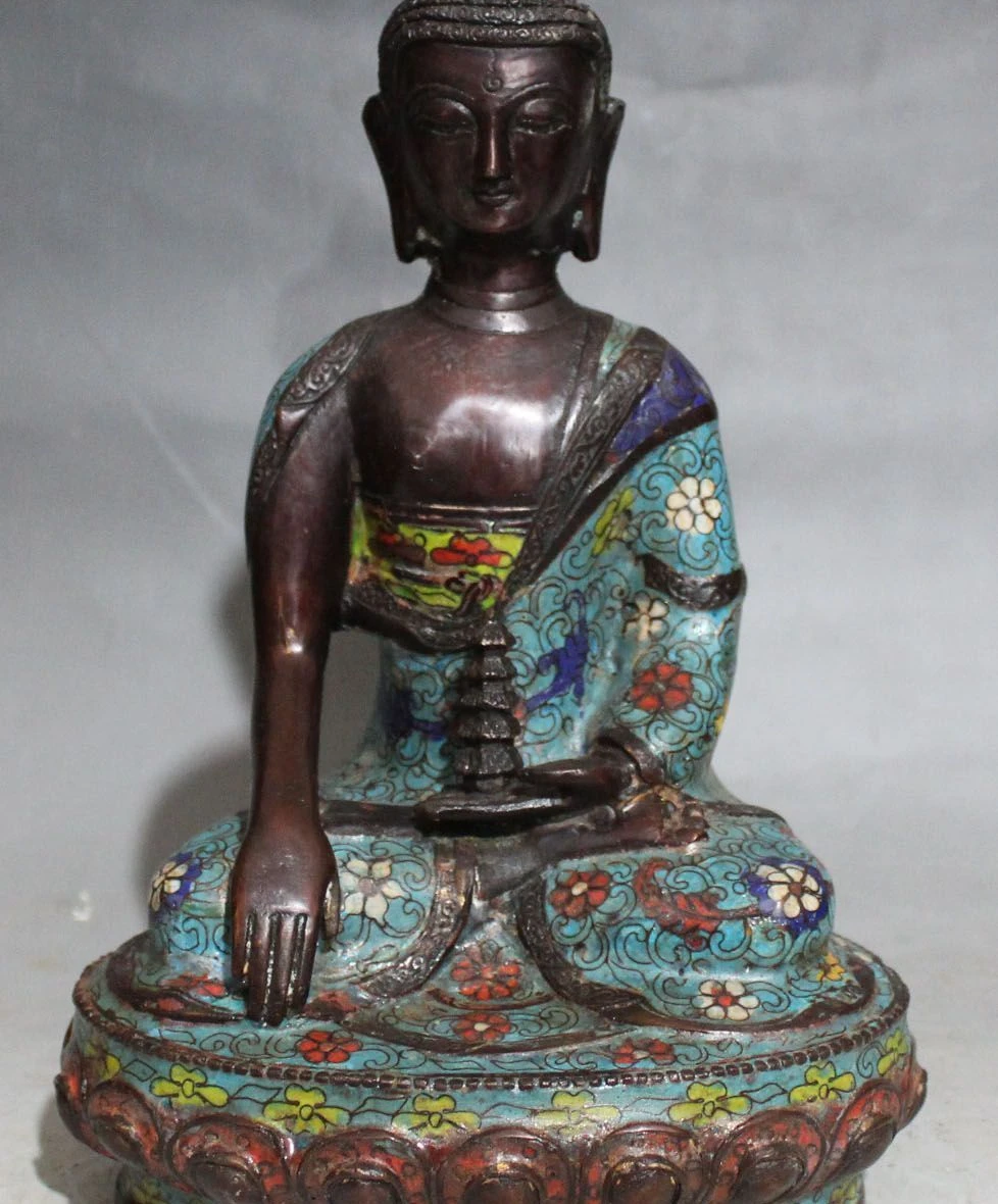 

12"Old Tibet Buddhism Bronze Cloisonne Enamel Shakyamuni Sakyamuni Buddha Statue