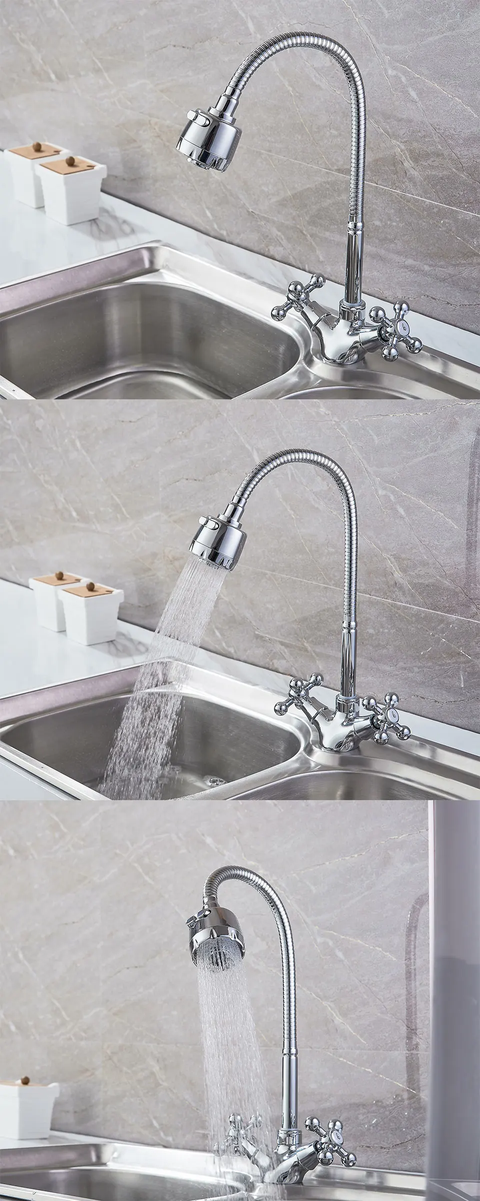LEDEME Kitchen Faucet Dual Holder and Two Kinds of Water Way Outlet Pipe Tap Basin Plumbing Hardware Brass Sink Faucet L4319-3