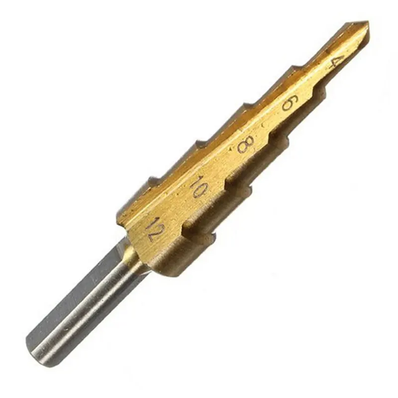 

HSS Titanium Step Cone Metal Drill Bits 4-12mm Tone Triangle Shank Hole Cutting Woodworking Wood Drilling Power Tools