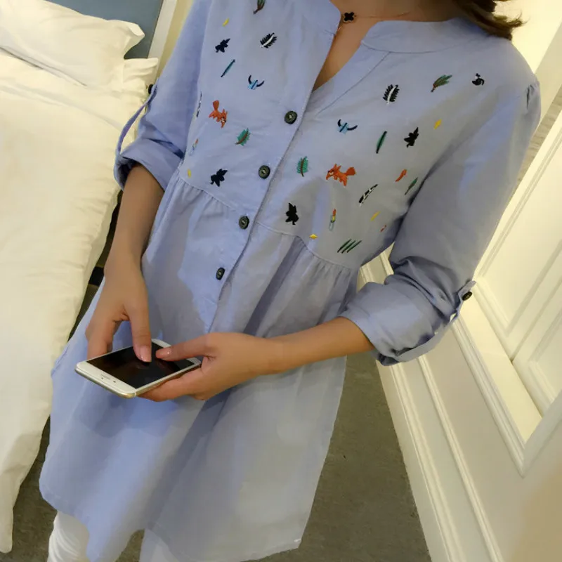BAHEMAMI Pleated Embroidery Cotton Maternity Shirt Spring & Autumn Blouse Tops Clothes for Pregnant Women Pregnancy Clothin BAHEMAMI Pleated Embroidery Cotton Maternity Shirt Spring & Autumn Blouse Tops Clothes for Pregnant Women Pregnancy Clothin