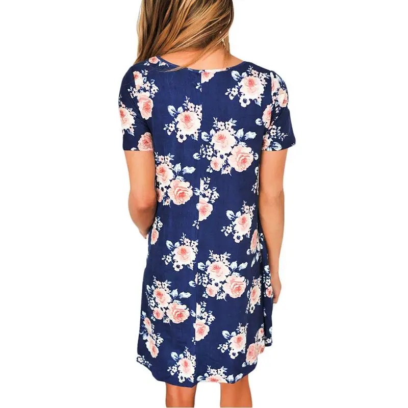 Dreszdi Summer Floral Printed Mini Dress Women Casual Flower Dress Loose A Line Ladies Short Printing Dress (1)