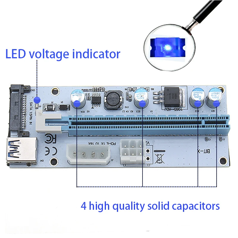PCIE Express 1X до 16X Riser Card настольная Видеокарта адаптер питания 15pin SATA 4pin 6pin для майнинга Биткоин Litecoin gaming