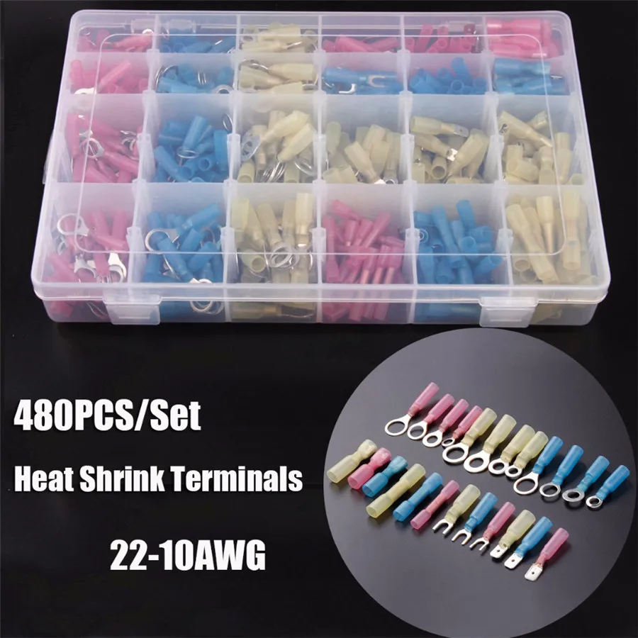 Heat Shrink Wire Connectors Assortment Crimp Terminals Marine Case Kit 480PCS