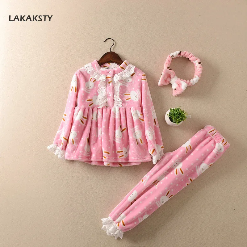 LAKAKS Children Girls Pajamas 2017 Winter Kids Homewear Clothes Soft Warm Flannel Sleepwear Clothing Set For Baby Christmas Gift