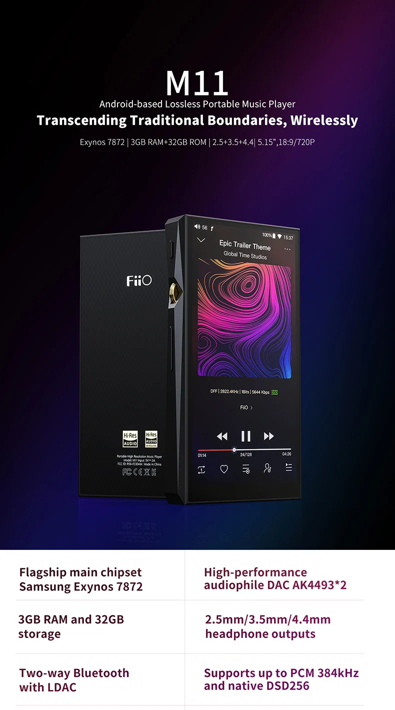 FiiO M11 HIFI музыкальный плеер AK4493EQ* 2 сбалансированный выход/Поддержка wifi/Air Play/Spotify Bluetooth 4,2 aptx-hd/LDAC DSD USB DAC