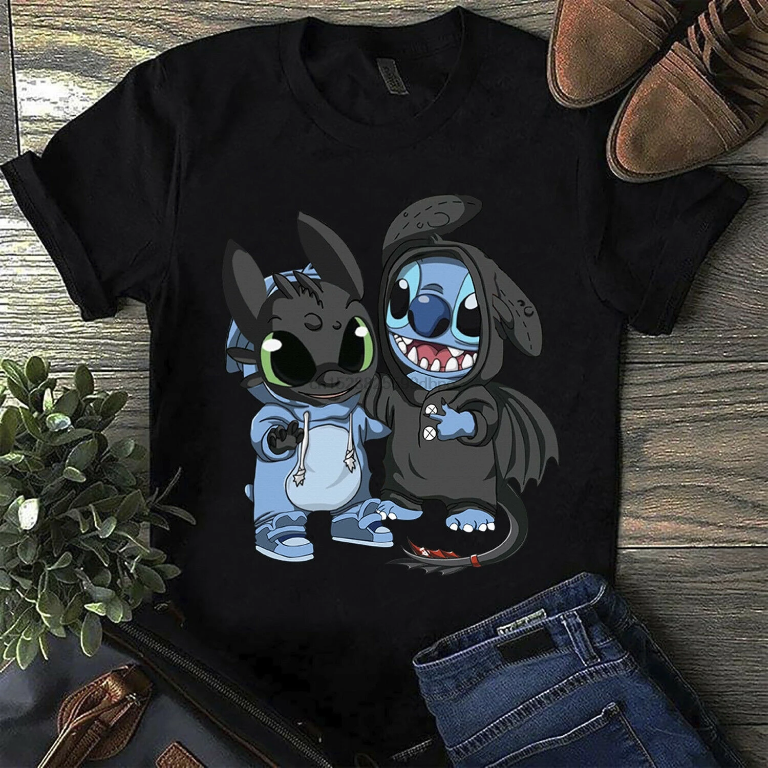 

Stitch Toothless How To Train Your Dragon T Shirt Black Cotton Men S 4Xl