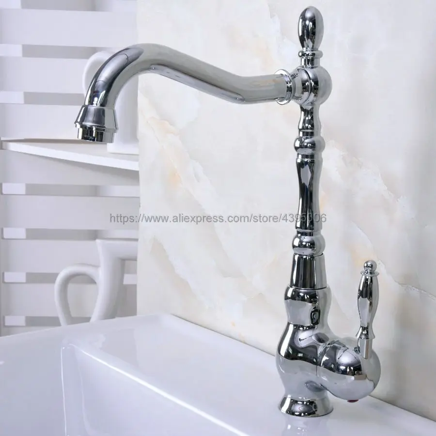 

Polished Chrome Swivel Spout Bathroom Basin Faucet Single Handle Vessel Sink Vanity Faucet Bnf929