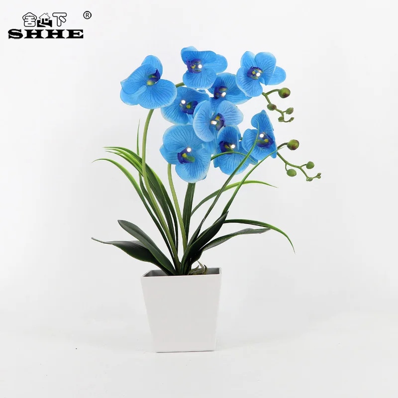 

Rubber Orchid Potted Artificial Flowers Light With Pot Artificial Flower Night Light Floral Decoration Fairy String Light