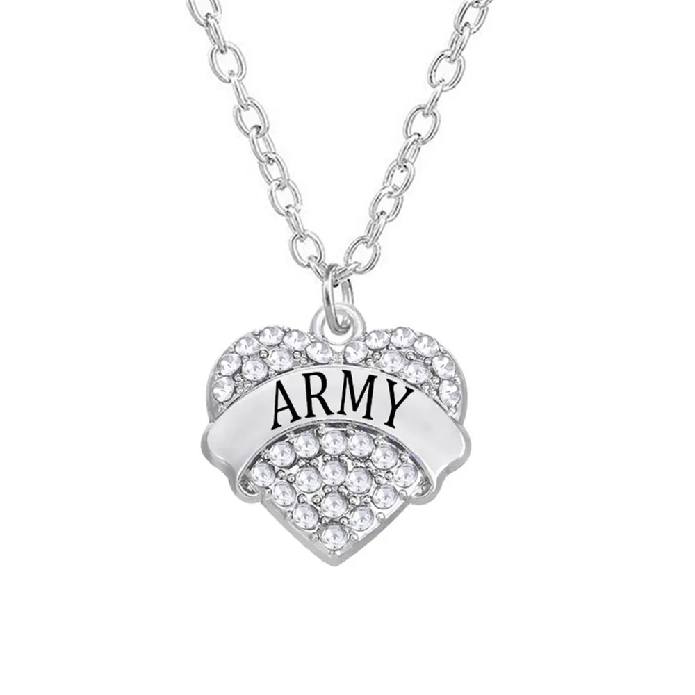 US Army Gift Jewelry Wholesale Silver Tone Alloy Rhinestone Hearts Army