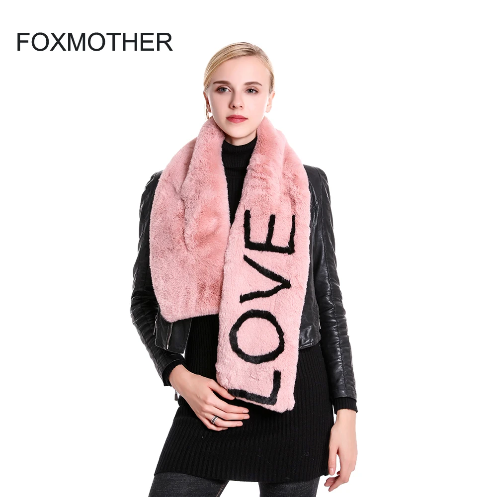 Женский мягкий шарф FOXMOTHER черный или розовый из искусственного меха с надписью Love