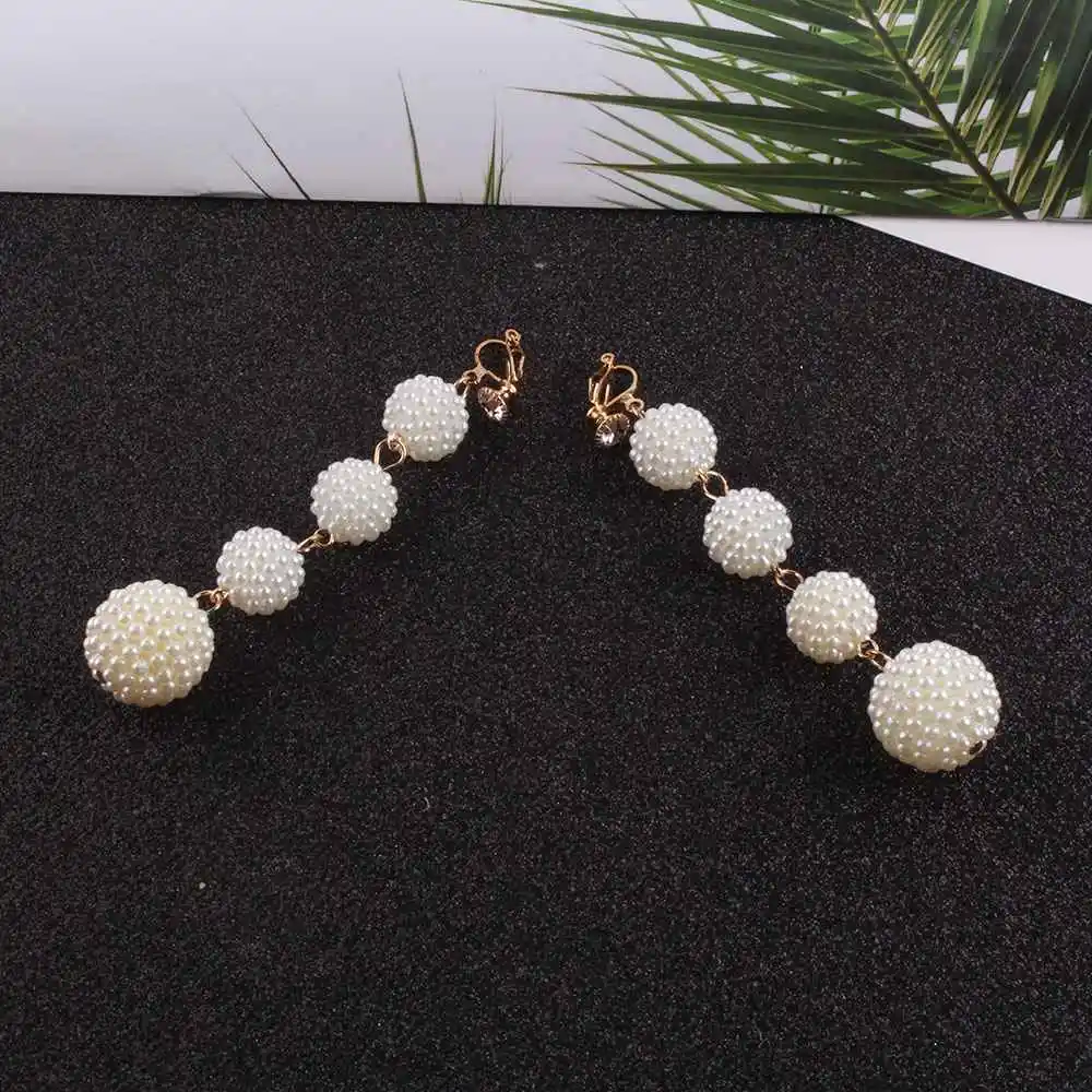 JIOFREE Long simulated pearl Clip on Earrings No Pierced for Girl Party Needn't Ear Hole Earrings Korea Style ear clip earrings,clip earrings,ear clip