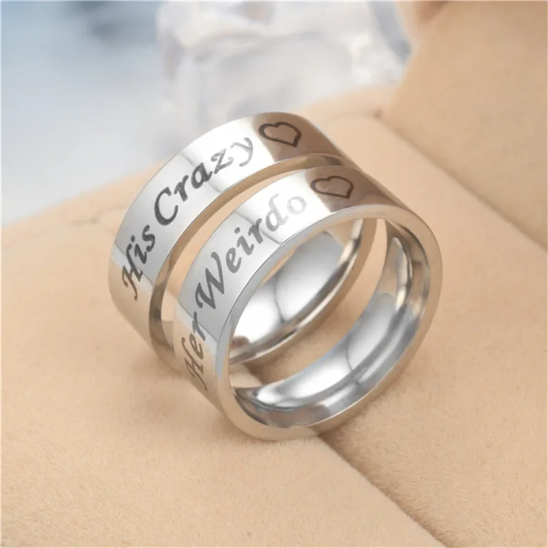 His Crazy Her Weirdo Fashion Letter Lover Wedding Ring For Men Women Couple Jewelry Valentine's Day Gifts