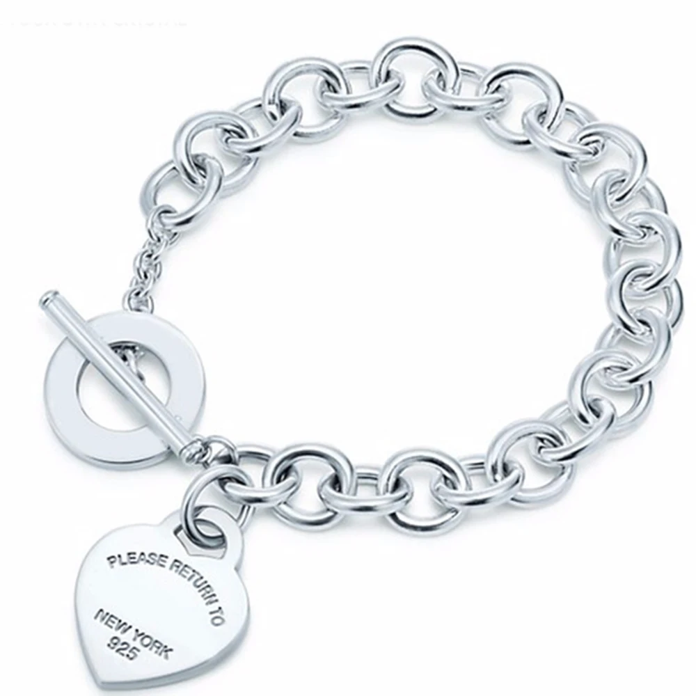 

Love Heart Pendant Bracelet New York 925 Sterling Silver Fashion logo Charm Simple Tiff Design For Women Elegant Fine Jewelry