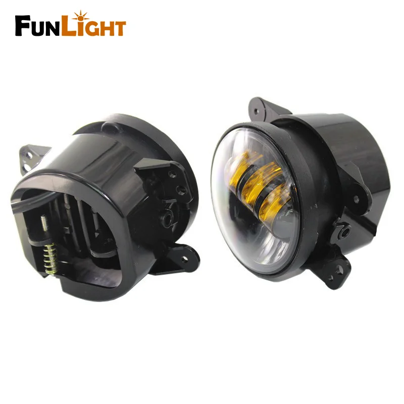  A Pair 4 inch Round Front Yellow Fog Light /Driving light 30W 3000K LED Fog Headlight For Jeep Wran - 32761998644