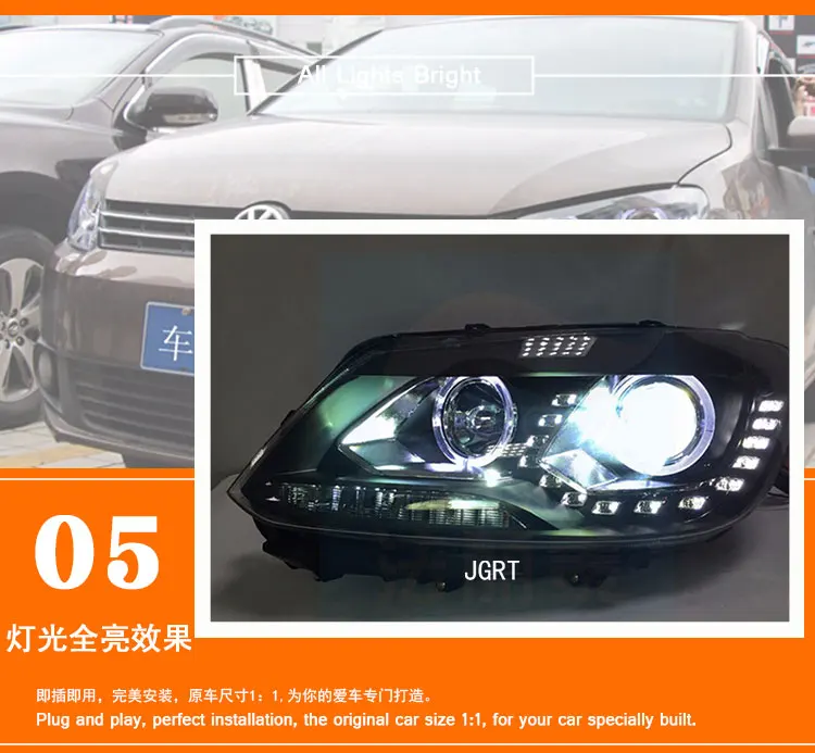 2 шт автомобилей Стиль светодиодный фары для VW Touran 2011-2014 для Touran фара светодиодный DRL Объектив Двойной Луч H7 Ксеноновые bi Xenon объектива