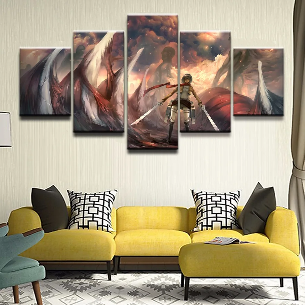Modern Canvas Painting Decor Pictures 5 Pieces On An Modern Canvas Painting Decor Pictures 5 Pieces On An Mikasa Ackerman Home Wall Art Artwork Animation Poster In Calligraphy From