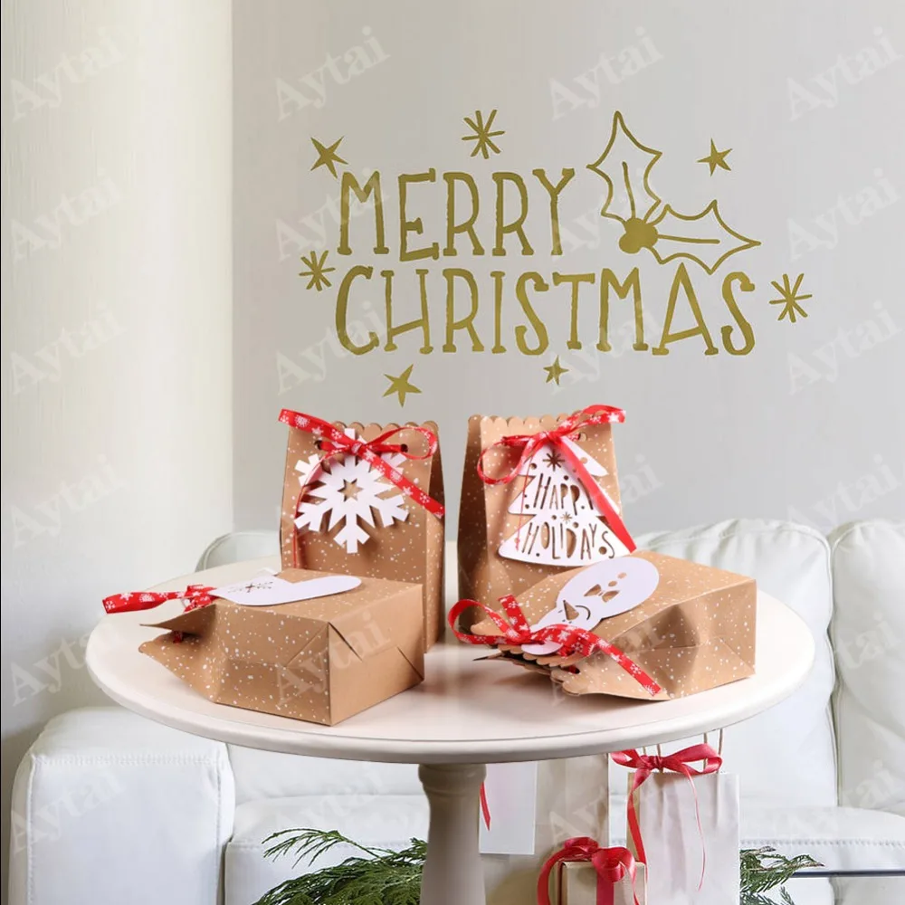 OurWarm 4 шт рождественские крафт-бумажные пакеты милые снежинки Рождественская елка кулон коробки конфет для новогодние вечерние подарочные пакеты