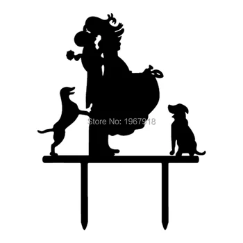 

Mirror Rose Gold Acrylic Wedding Cake Topper Glitter Gold Cake Stand Topper with Pet Dogs Wedding Cake Top Decoration