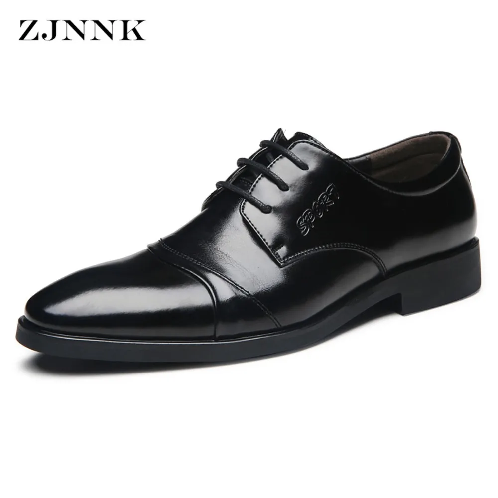 

ZJNNK Fashion Men's Dress Shoes Pointed Toe Gentlemen Leather Shoes Trendy Business Style Lace-Up Men Leather Shoes