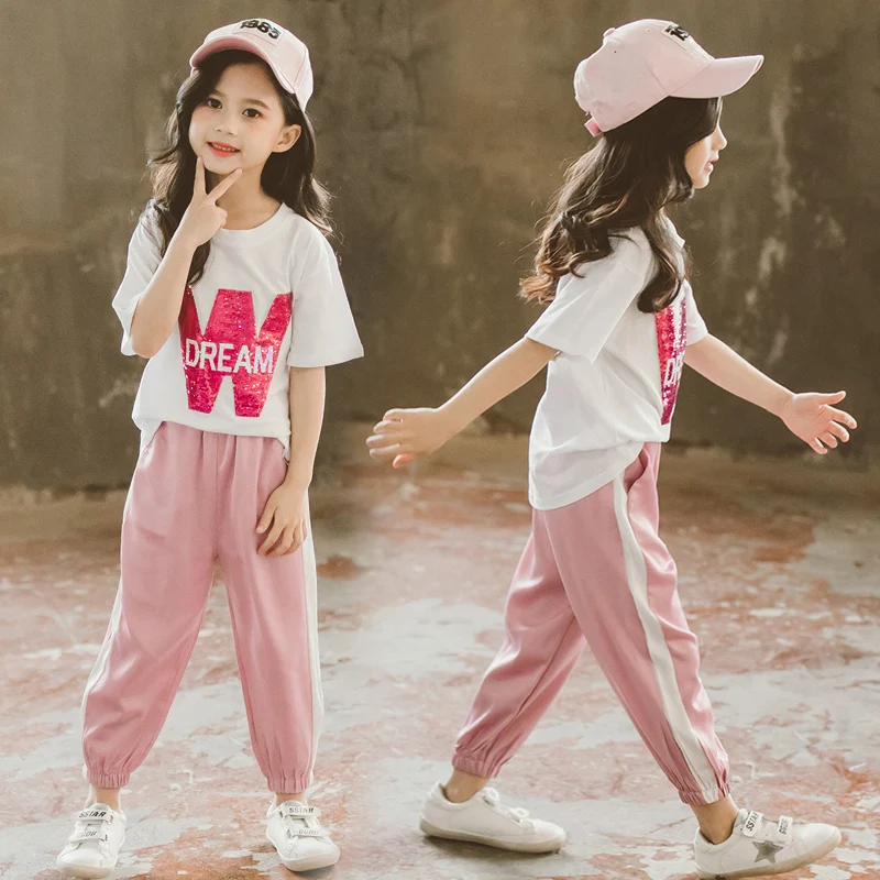 

Big Girl Summer Clothes Set Cotton Casual Letter T-shirt + Thin Shorts Tracksuit Outfits 2019 Summer 8 10 12 years Fashion 2pcs