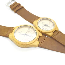 New arrival men and women couple watch bamboo wood watches Miyota 2035 movement wristwatches genuine leather for lovers