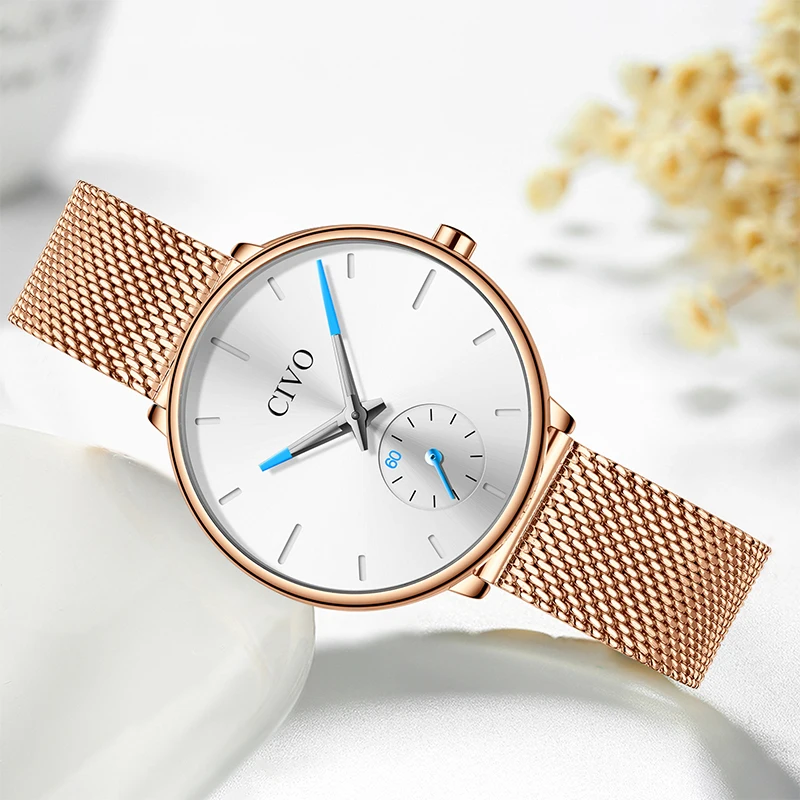 CIVO, Роскошные Кварцевые женские часы, водонепроницаемые, белый стальной сетчатый ремешок, женские наручные часы, модные повседневные женские часы, Montre Femme